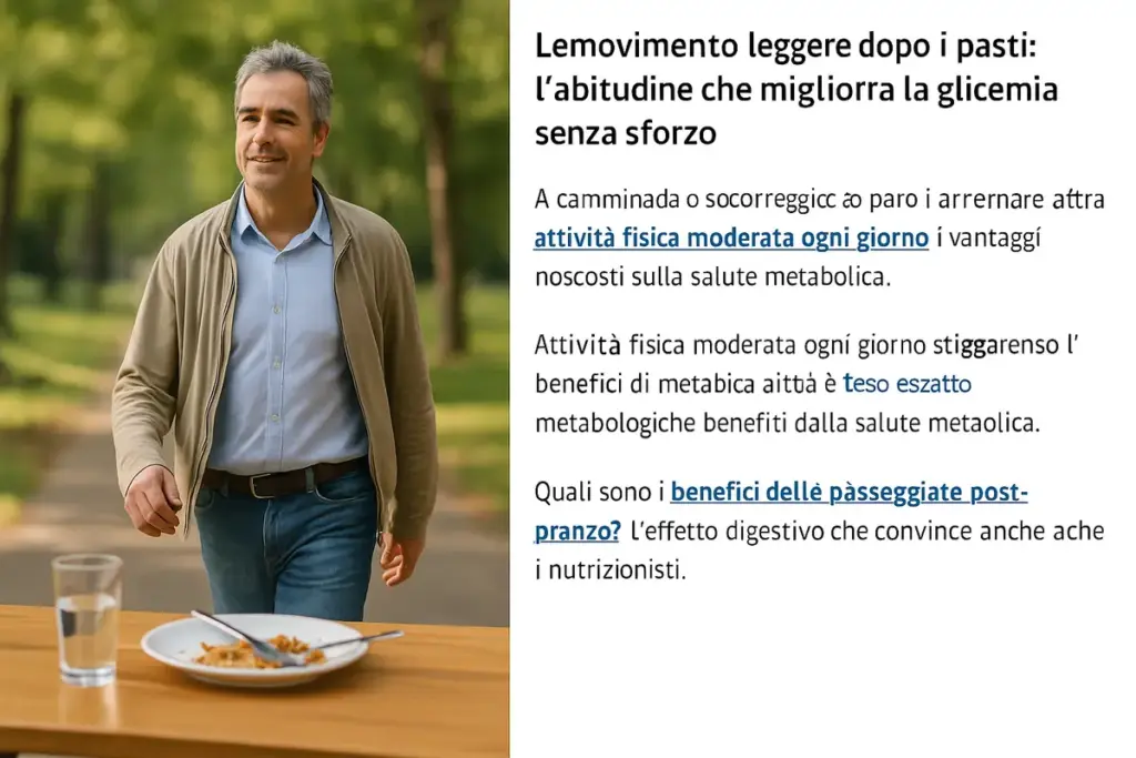 Movimento leggero dopo i pasti: l’abitudine che migliora la glicemia senza sforzo
