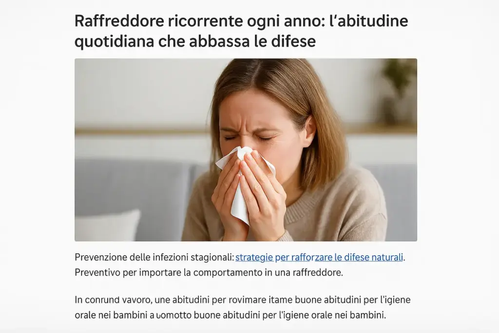Raffreddore ricorrente ogni anno: l’abitudine quotidiana che abbassa le difese